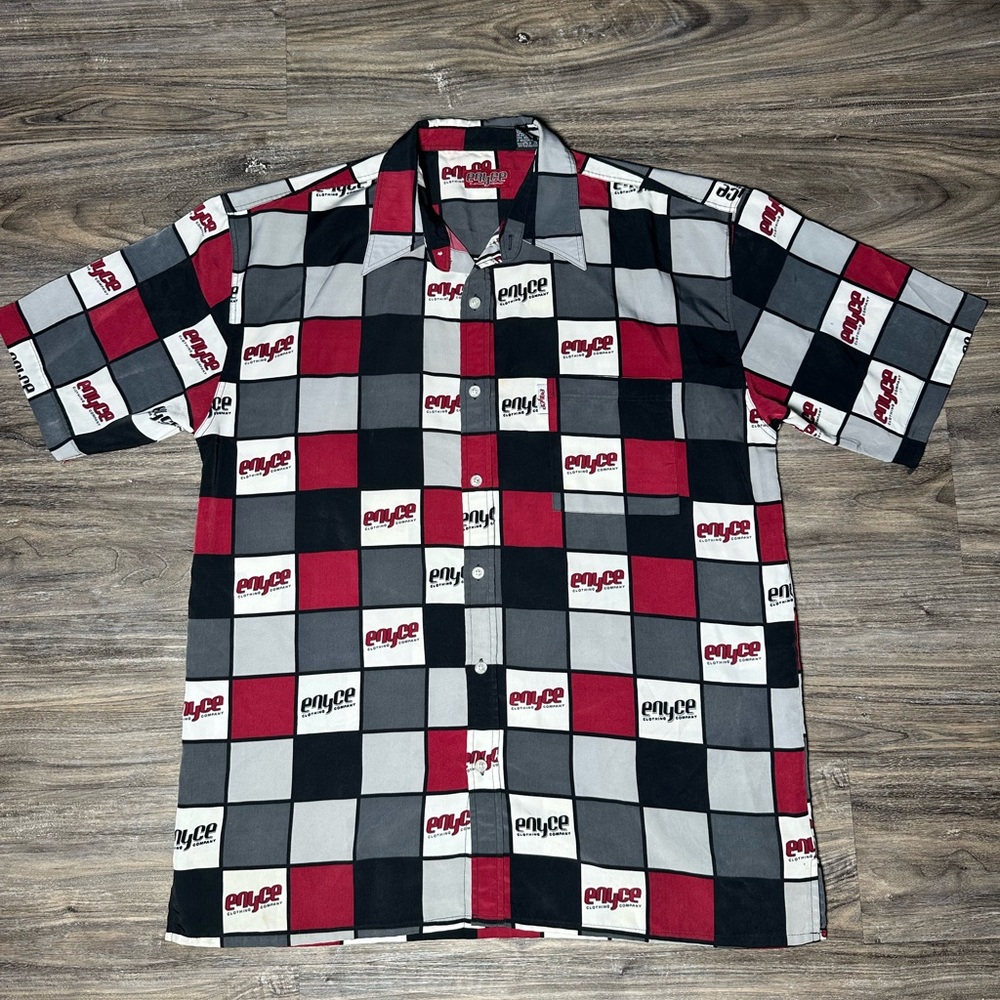 Enyce Red and Black Casual Button Down Shirt with Geometric Pattern